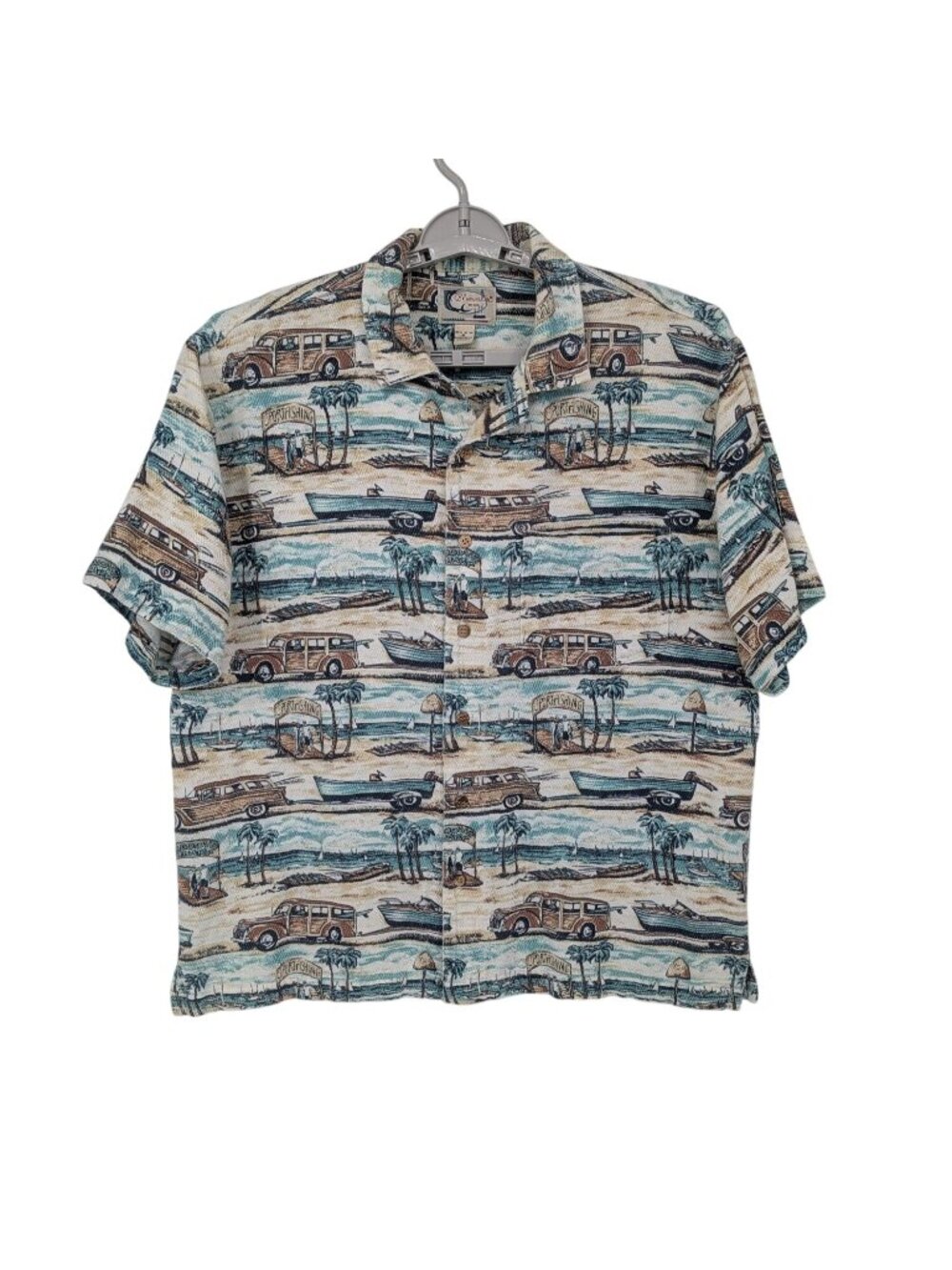 Vtg Bluewater 90s Hawaiian Button Up Shirt Nautical Beach Coastal Surf XLarge
